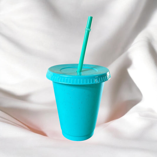 16oz Glitter Cold Cup Aqua Blue